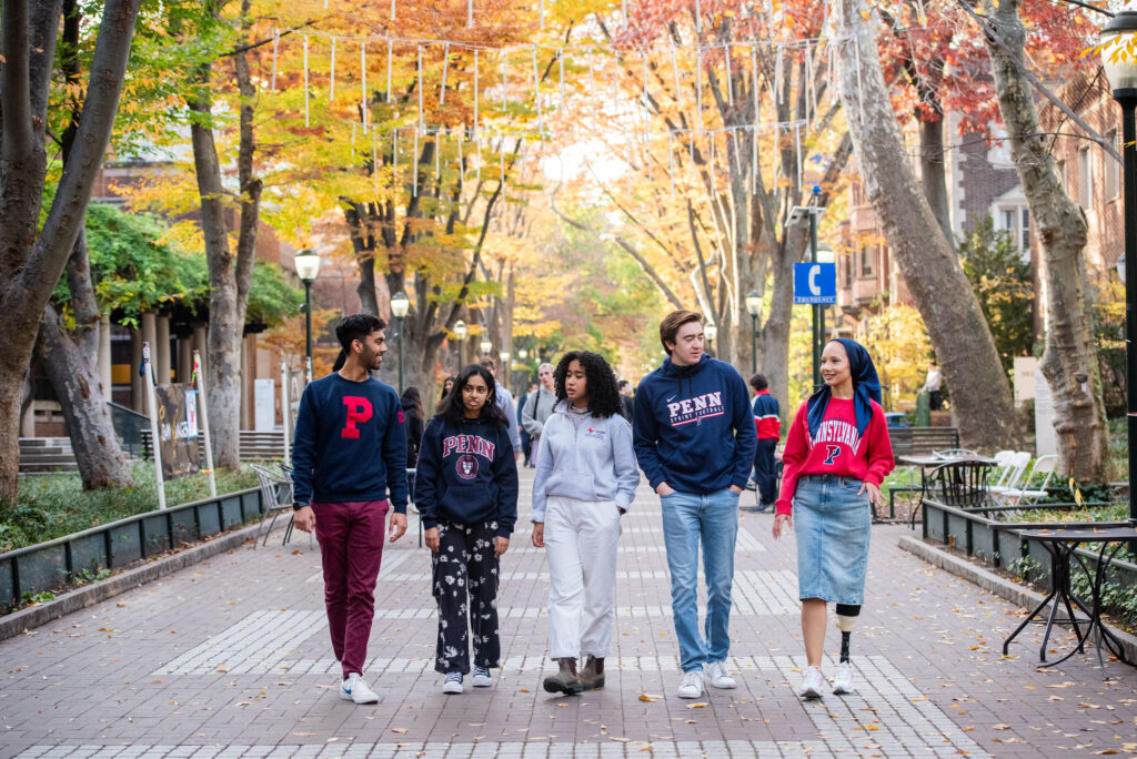 Students walking down Locust Walk